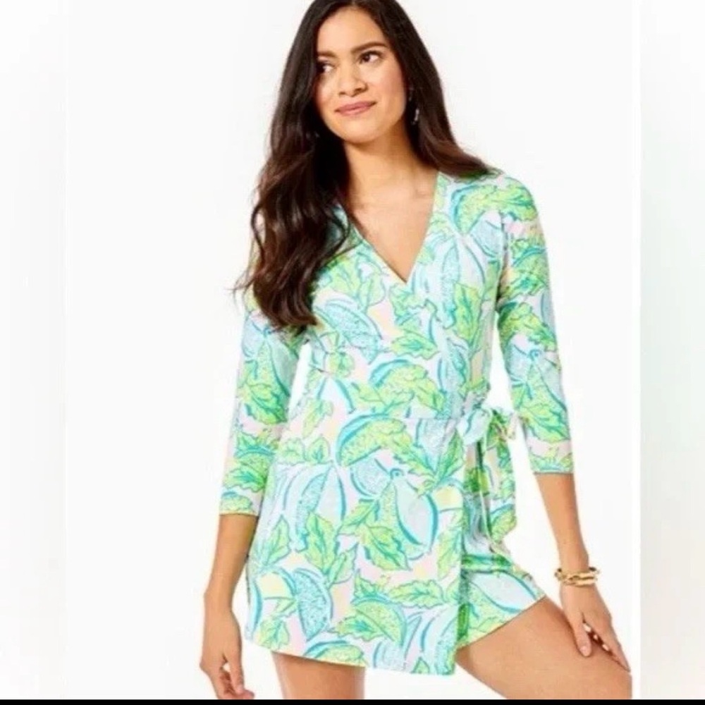 Lilly Pulitzer Karlie Wrap Romper Vitamin Sea Urchin Pink Print  Resort Vacation